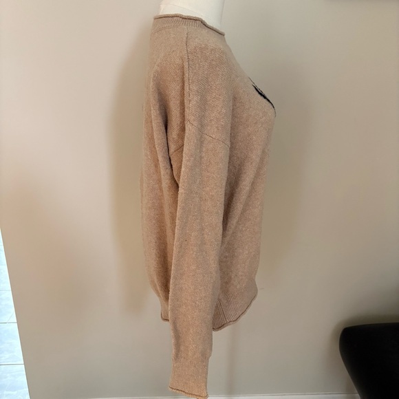 Loft Women’s Deer Sweater Beige Tan Sz M Crew Neck Pullover Cozy Preppy Classic - Picture 3 of 9